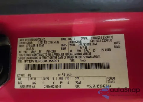 2016 Ford F-150 Xlt z USA, uszkodzony, nr VIN 1FTEW1EP6GKD55091